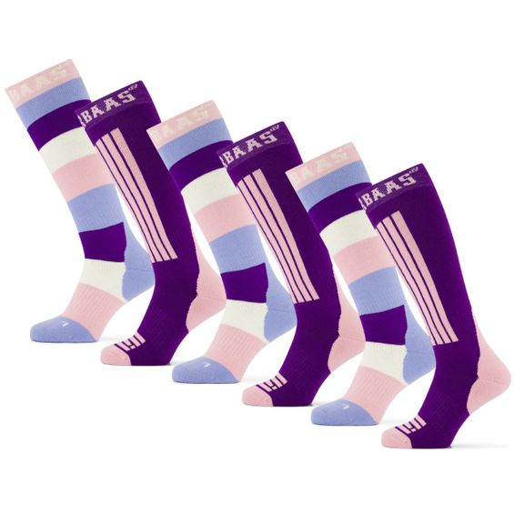 Poederbaas Skisokken 6-pack Striped Purple/Pink