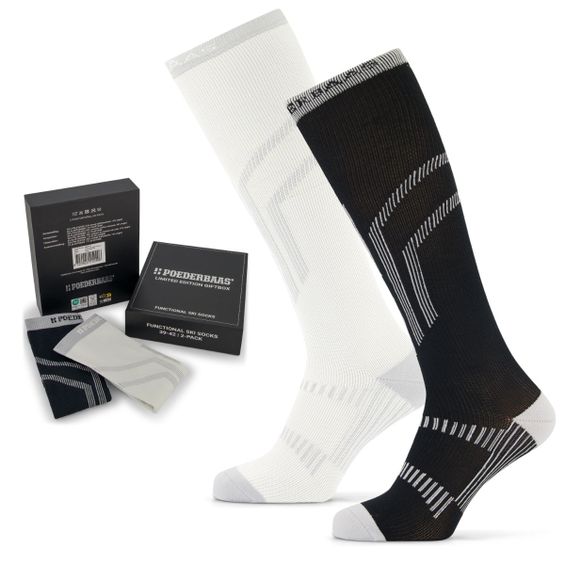 Poederbaas Skisokken Giftbox 2-pack Black/White