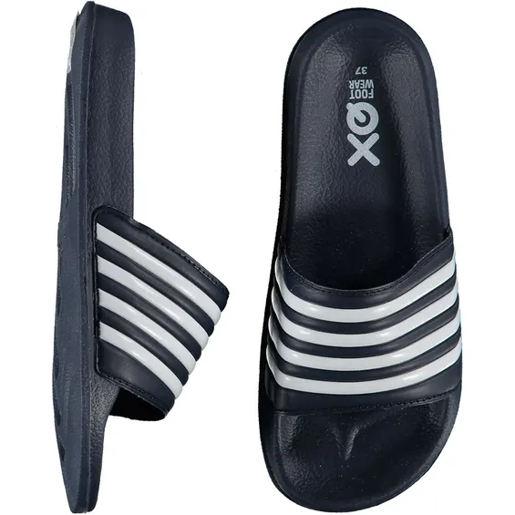 XQ Badslippers Dames Gestreept Navy/Wit 