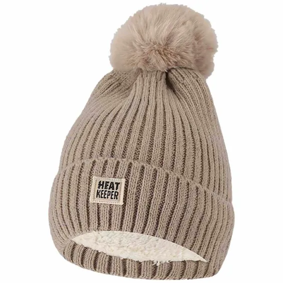 Heatkeeper Thermo Muts met Pompon Dames Beige Melange
