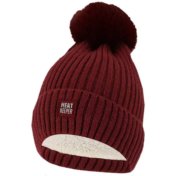 Heatkeeper Thermo Muts met Pompon Dames Burgundy
