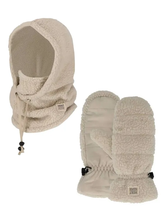 Heatkeeper Dames Winter Set - Balaclava + Wanten - Teddy - Off White