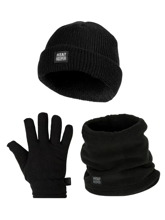 Heatkeeper Kinder Winter Set - Muts + Nerkwarmer + Handschoenen - Zwart
