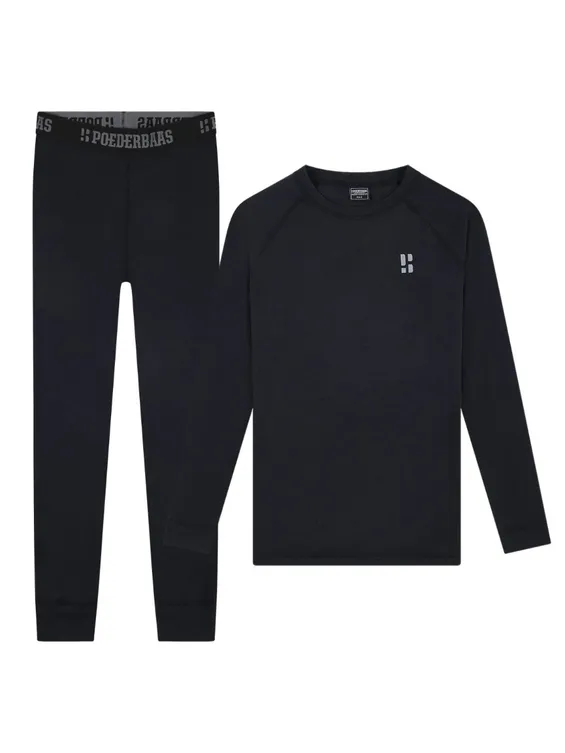 Poederbaas Thermoset Merinowol Dames - Thermoshirt + Thermolegging - Zwart