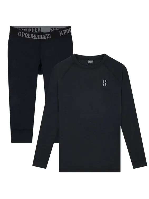 Poederbaas Thermoset Merinowol Dames - Thermoshirt + Thermolegging 3/4 - Zwart