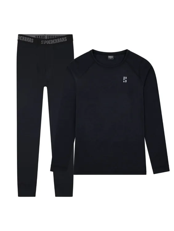 Poederbaas Thermoset Merinowol Heren - Thermoshirt + Thermolegging - Zwart