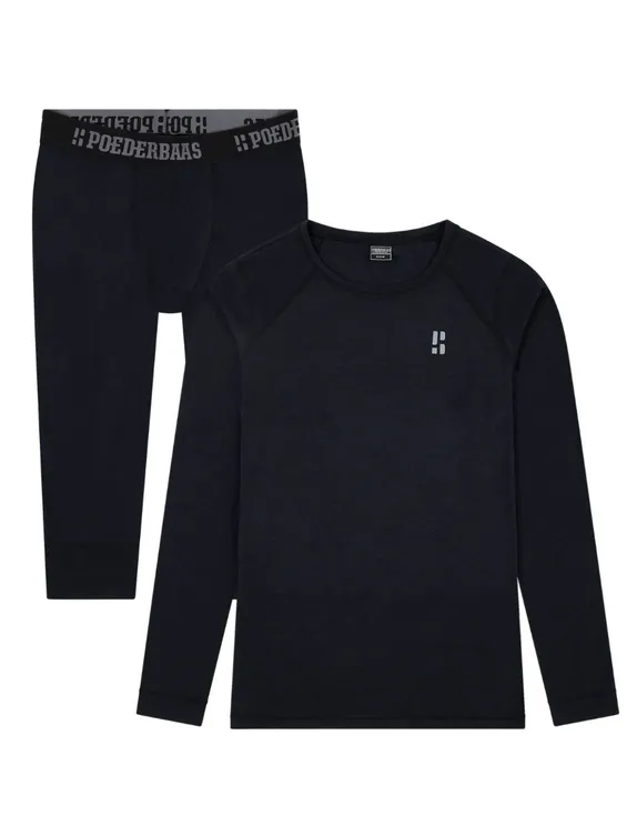 Poederbaas Thermoset Merinowol Heren - Thermoshirt + Thermolegging 3/4 - Zwart
